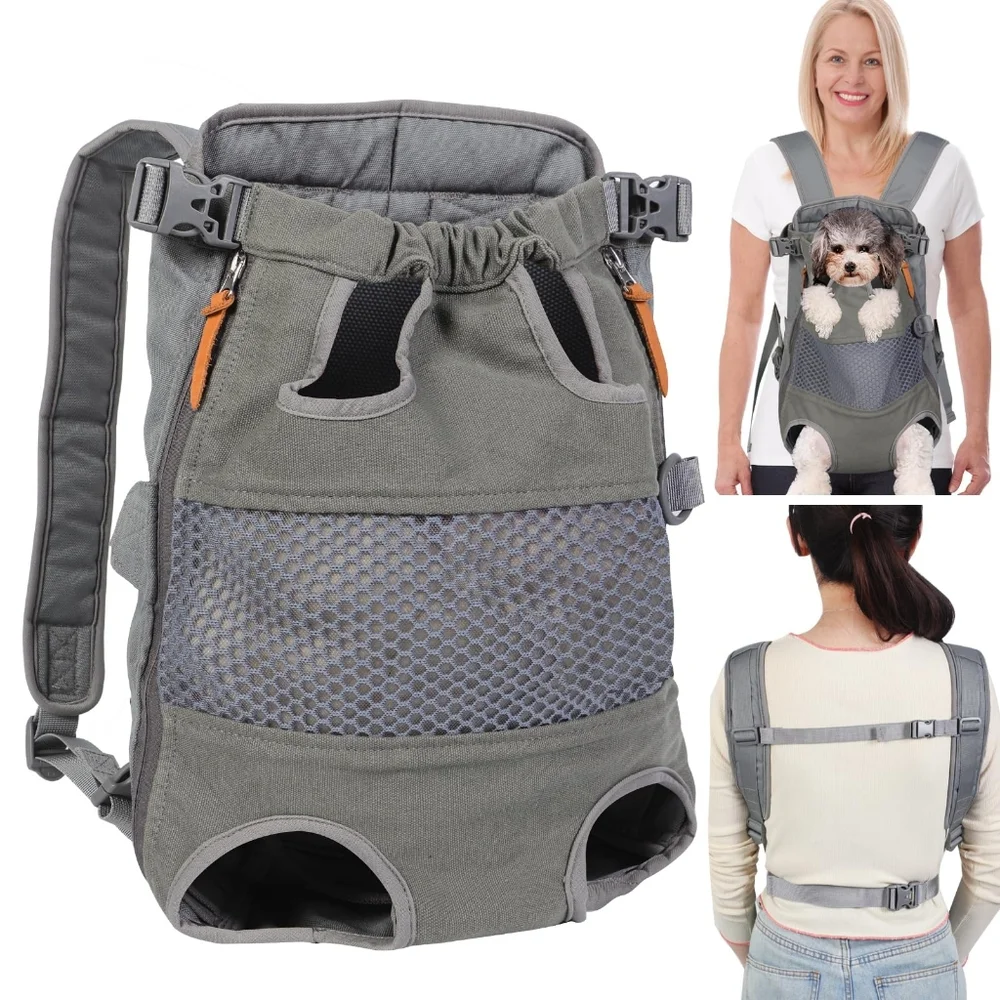 Pet Carrier Backpack Gray, Front/Back Facing - For Small Dog, Puppy or Cat
